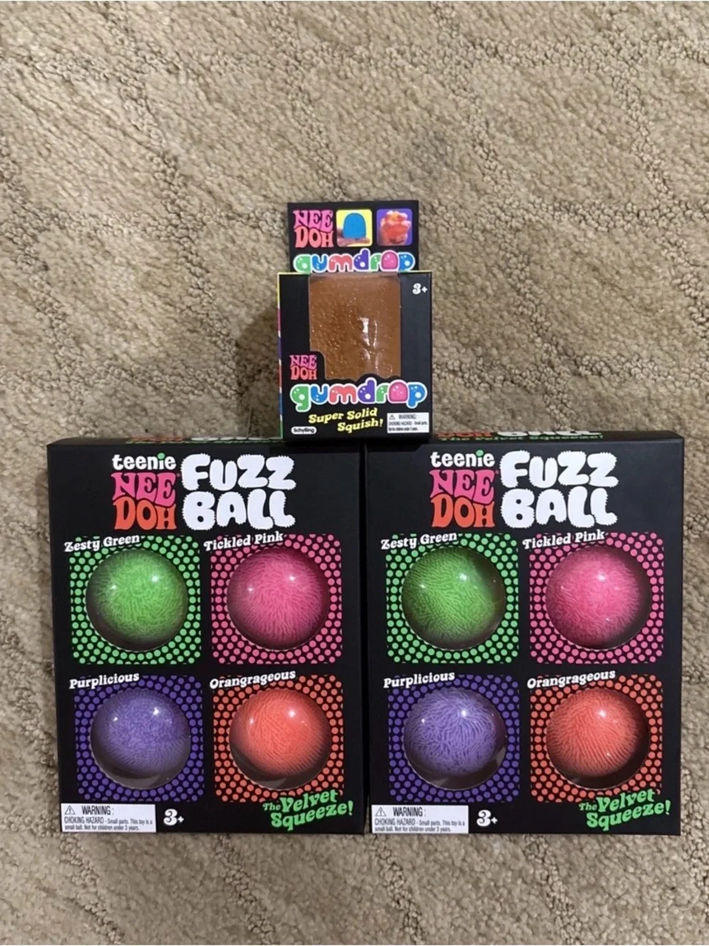 Schylling NeeDoh Teenie Fuzz Ball 4-Pack x2, Gumdrop Lot of 3 New Sealed Auth